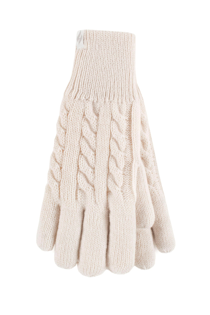 Cream cable knit winter gloves — layout reference